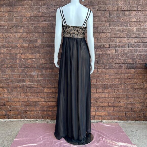 Sue Wong Black & Tan Beaded Evening Dress Gown Sz 4 - Picture 10 of 13